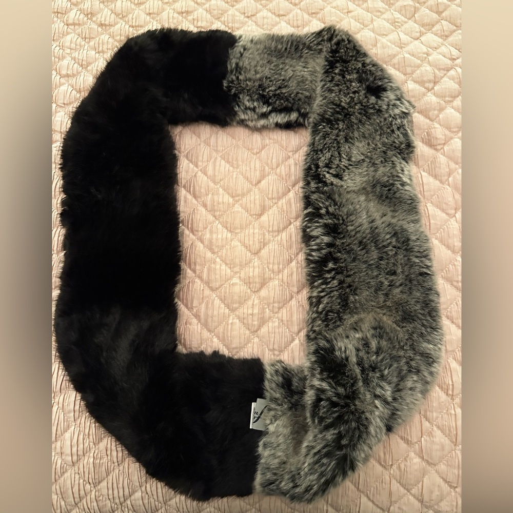 Faux Renzi by Dani Faux Fur Eternity Scarf. Black and Grey. O/S